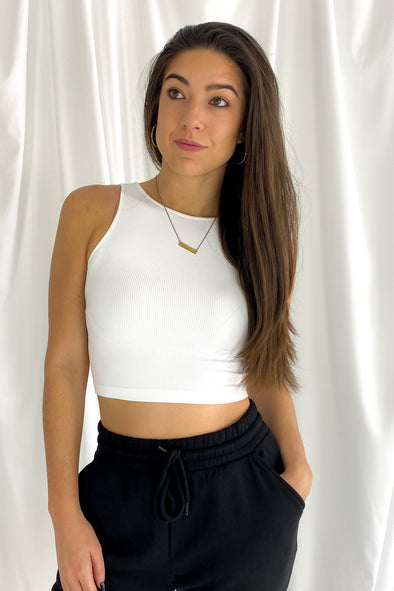 East Coast Seamless High Neck Crop Top | White - We’re About That