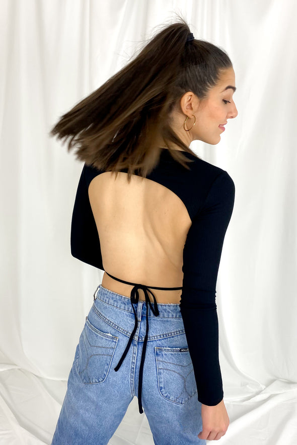 Barely There Open Back Top | Black - We’re About That