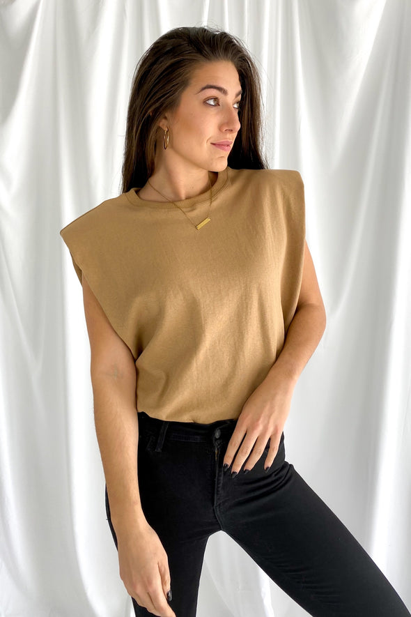 Not So Basic Padded Muscle Tee | Camel - We’re About That