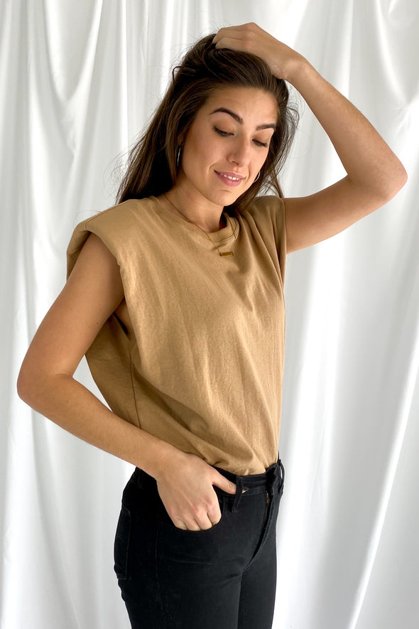 Not So Basic Padded Muscle Tee | Camel - We’re About That