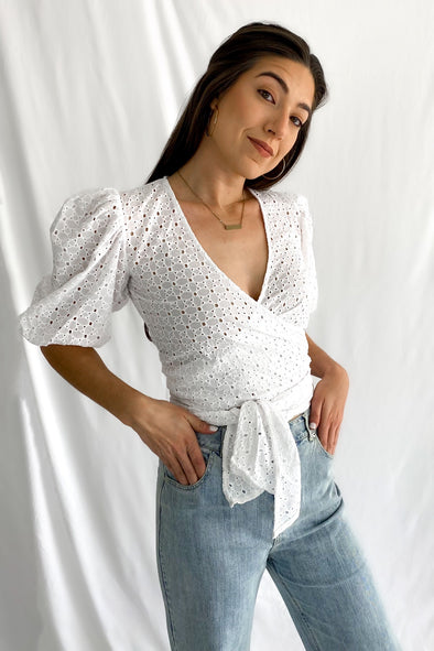 All Yours Eyelet Wrap Top | White - We’re About That