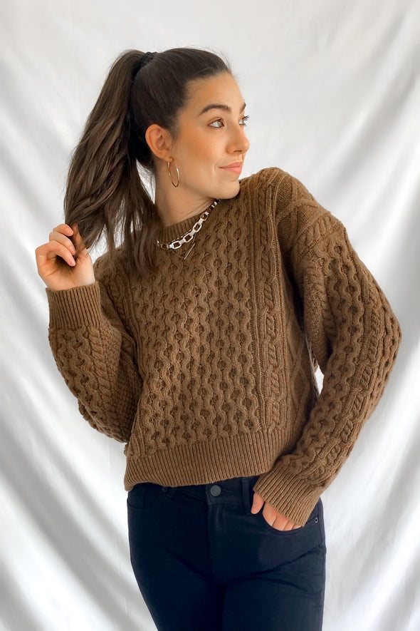 Sylvia Tie Back Cable Knit Sweater | Brown - We’re About That