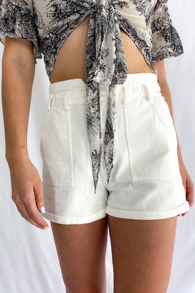 Sarah Denim Paperbag Shorts | White - We’re About That