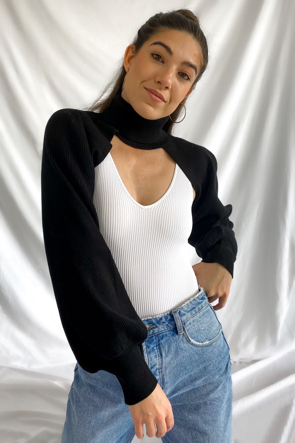 Top It Off Extra Cropped Sweater | Black - We’re About That