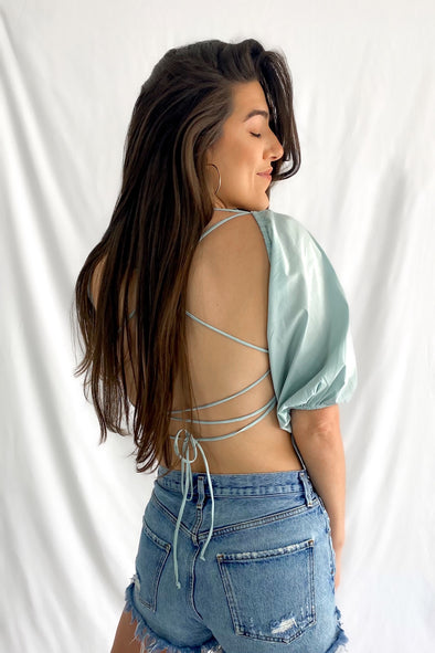 Cross Your Mind Open Back Top | Baby Blue - We’re About That